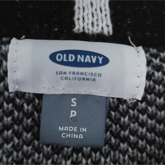 Old Navy Plaid Windowpane Mockneck Sweater Small Black White Gray Neutral - Picture 3 of 3